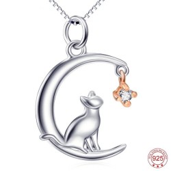 Cat & Moon Pendant Necklace