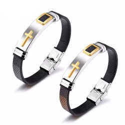 Men's Leather Bracelet (Cross)